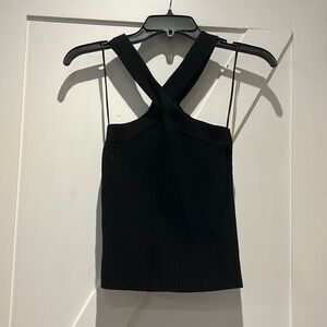 NWT House of Harlow Black Ribbed Cropped Halter Tank Size S